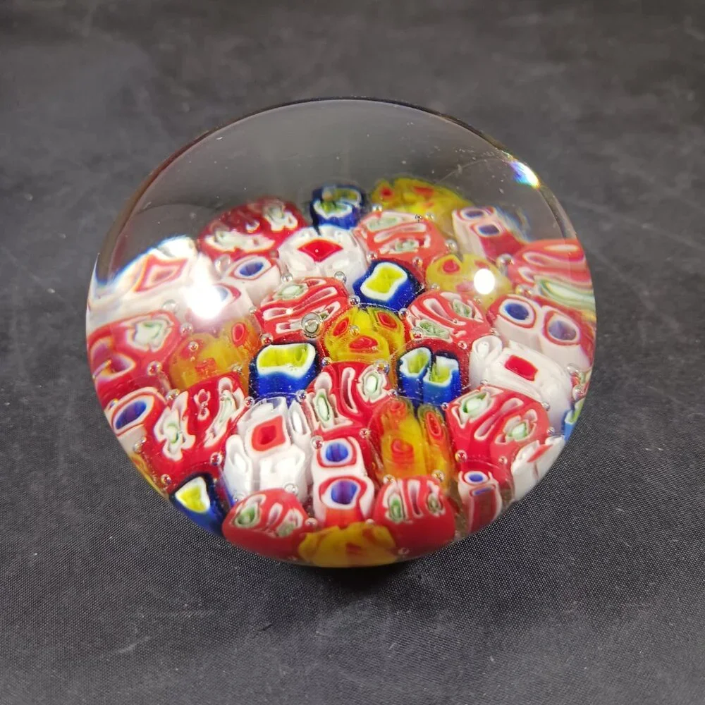 Vintage Murano Style Millefiori Italy Multicolored Cane Art Glass Paperweight